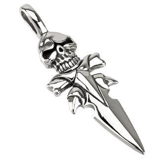 Pendentif acier dague  tte de mort et griffes
