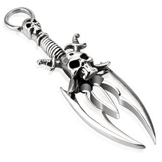 Pendentif acier dague triple lame  crane pirate