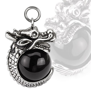 Pendentif acier dragon avec orbe noire