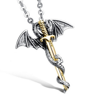 Pendentif acier dragon  pe dore