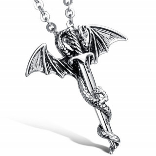 Pendentif acier dragon serrant une pe