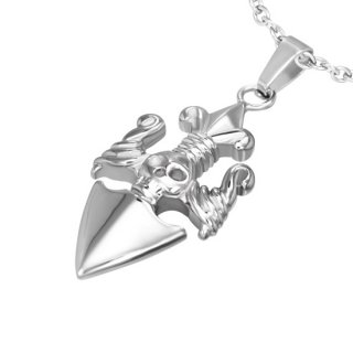 Pendentif acier fleur de lys gothique avec crane