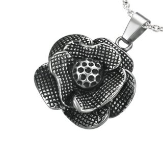 Pendentif acier fleur noire