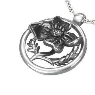 Pendentif acier fleur noire cercle