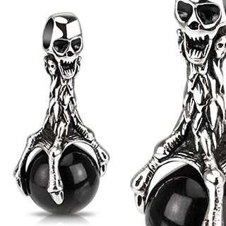 Pendentif acier griffe  cranes enserrant une orbe noire