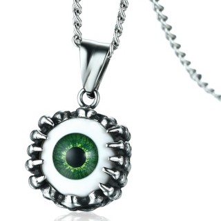 Pendentif acier inox  oeil vert