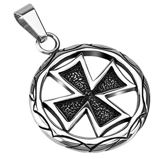 Pendentif acier mdaillon celtique avec croix