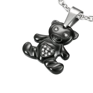 Pendentif acier ours noir serti