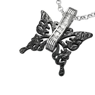 Pendentif acier papillon noir serti