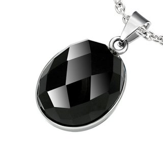 Pendentif acier pierre onyx ovale