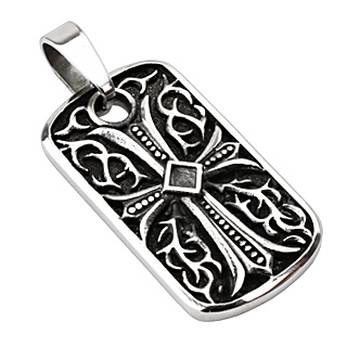 Pendentif acier plaque noircie  croix mystique