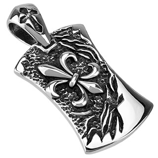 Pendentif acier plaque noircie  fleur de Lys en relief