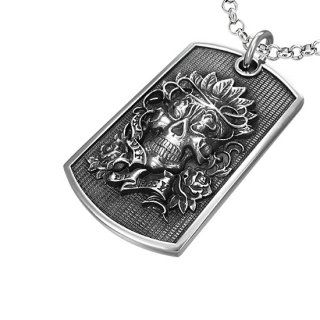 Pendentif acier plaque vintage avec tte de mort