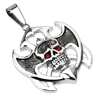 Pendentif acier style mystique avec crane aux yeux rouges