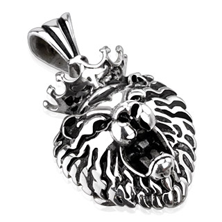 Pendentif acier tte de lion couronne