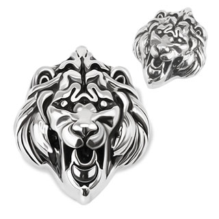 Pendentif acier tte de lion rugissant sculpte