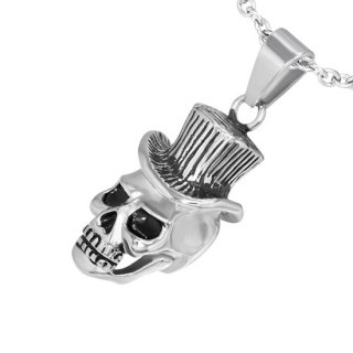 Pendentif acier tte de mort avec chapeau