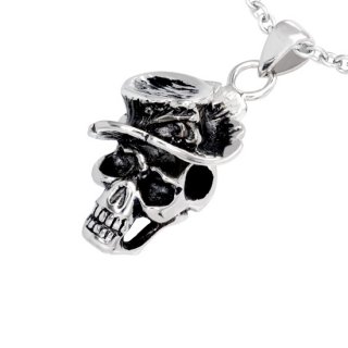 Pendentif acier tte de mort avec chapeau cras