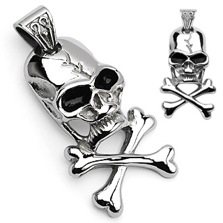 Pendentif gothique tte de mort avec os croiss