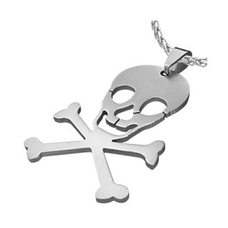 Pendentif acier tte de mort et os croiss