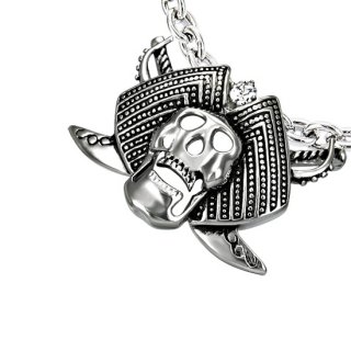 Pendentif acier tte de mort pirate et chapeau