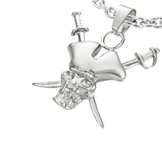 Pendentif acier tte de mort pirate et pes