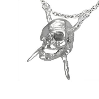 Pendentif acier tte de mort pirate et pes croises