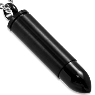 Pendentif balle munition noire en acier bross et poli (dvissable)