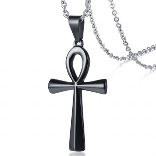 Pendentif croix gyptienne (nkh) noire en acier