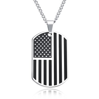 Pendentif dog tag drapeau US noir et silver