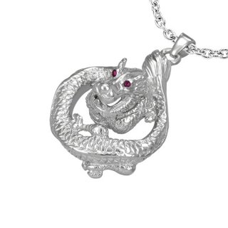 Pendentif dragon acier aux yeux sertis