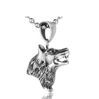 Pendentif en acier en forme de tte de loup hurlant