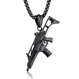 Pendentif fusil d'assault noir en acier