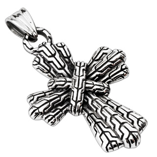 Pendentif gothique acier croix  gravures mystrieuses