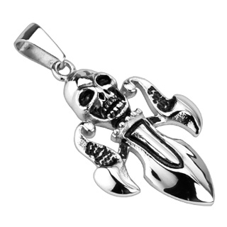 Pendentif gothique acier fleur de lys  tte de mort
