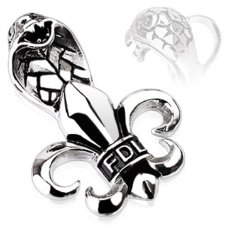 Pendentif gothique acier Fleur De Lys surmonte d'un cobra