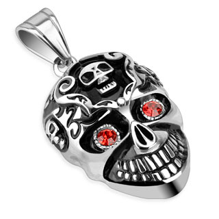 Pendentif gothique acier tte de mort souriante