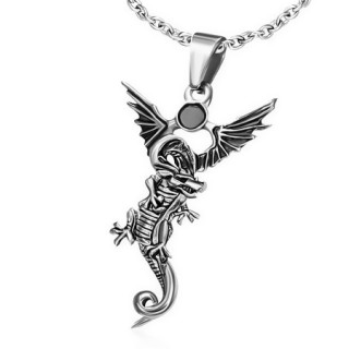 Pendentif gothique dragon ail noirci