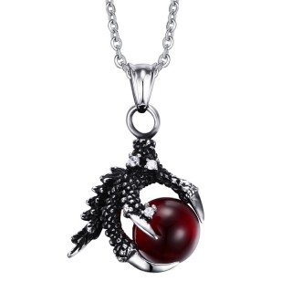 Pendentif gothique en acier avec griffe de dragon tenant un globe