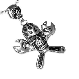 Pendentif gothique ttes de mort et cls  molette