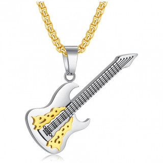 Pendentif homme acier Guitare flamming dor�