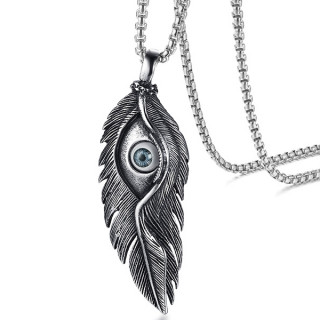 Pendentif homme acier plume  oeil mystique