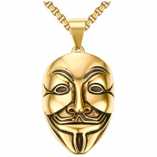 Pendentif homme masque de Guy Fawkes en acier dor