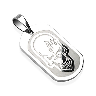 Pendentif gothique plaque avec tte de mort en feu