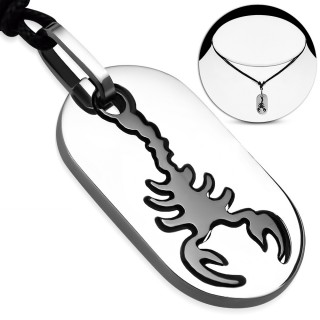 Pendentif homme plaque tag  scorpion noir (+ cordon 40cm)