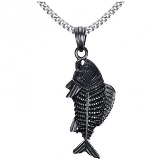 Pendentif homme poisson noir en acier