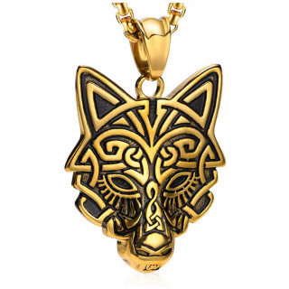 Pendentif homme viking loup de Fenrir dor en acier