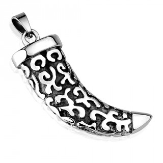 Pendentif imitation dent d'animal sculpte en acier