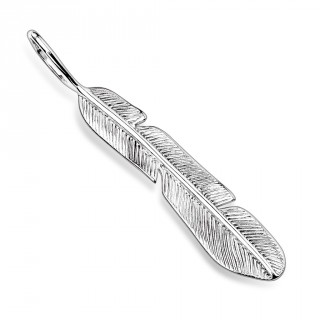 Pendentif longue plume en acier inox