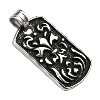 Pendentif plaque acier fleur de lys et flammes